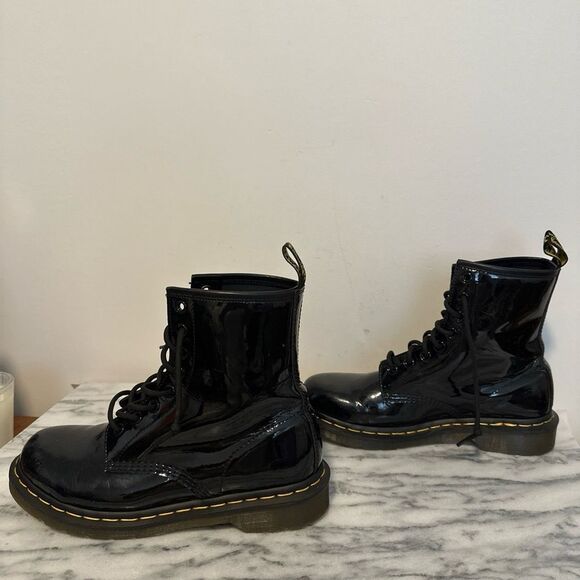 Dr Martens 1460 Black Patent Leather Lace-Up moto combat Boots size 9 women - Picture 3 of 15
